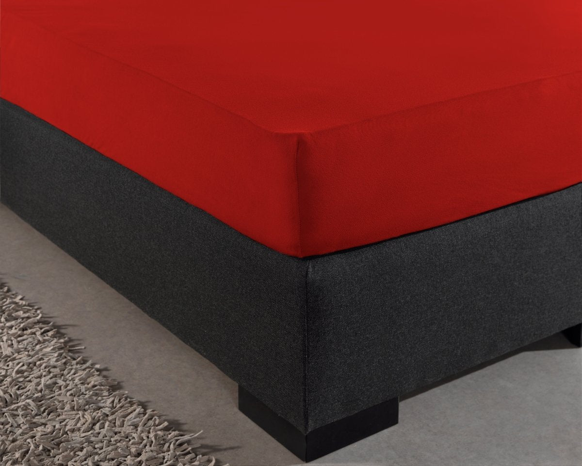 Single Jersey 135 GSM Soft Cotton Fitted Sheet | Red | Single 80/100 x 200cm (L) x 30cm (D) - The Bedding & Blankets Store