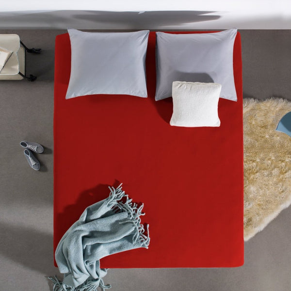 Single Jersey 135 GSM Soft Cotton Fitted Sheet | Red | Single 80/100 x 200cm (L) x 30cm (D) - The Bedding & Blankets Store
