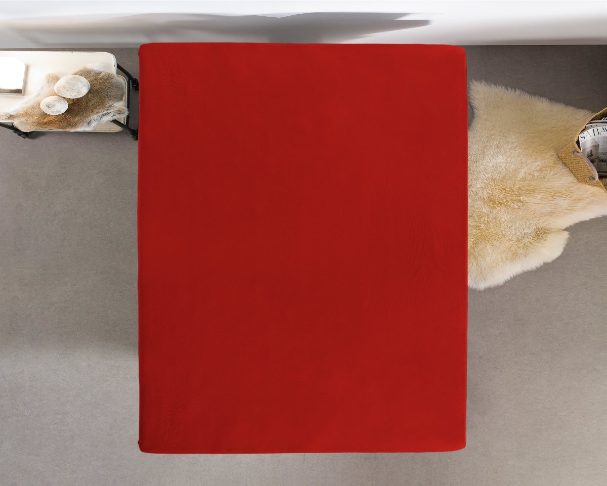 Single Jersey 135 GSM Soft Cotton Fitted Sheet | Red | Single 80/100 x 200cm (L) x 30cm (D) - The Bedding & Blankets Store