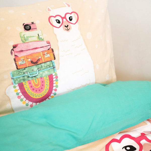 100% Cotton Duvet Cover Set Alpaca Adventure | Sand | Single - 135cm (W) x 200cm (L) - The Bedding & Blankets Store
