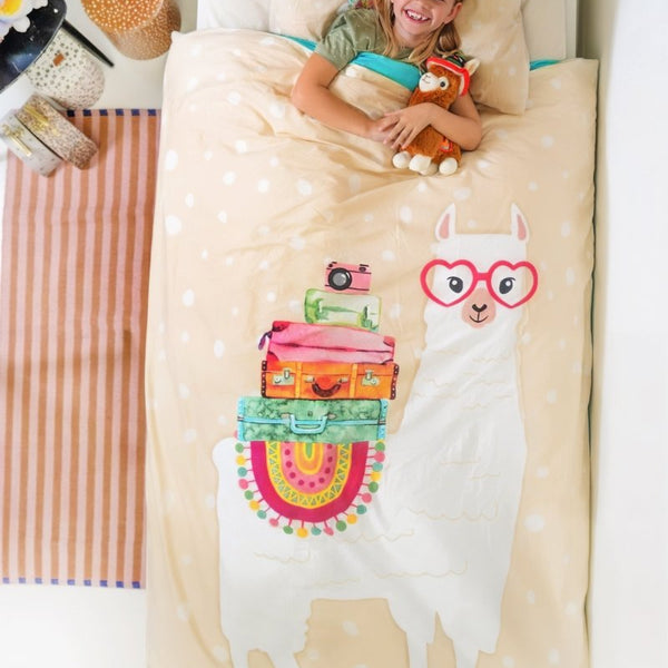 100% Cotton Duvet Cover Set Alpaca Adventure | Sand | Single - 135cm (W) x 200cm (L) - The Bedding & Blankets Store
