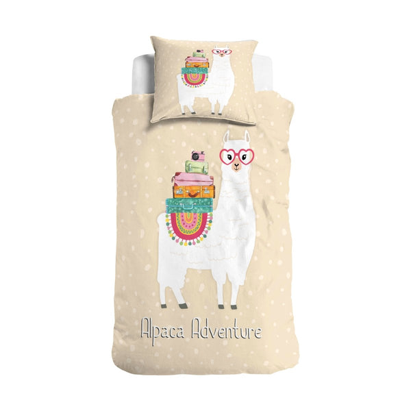 100% Cotton Duvet Cover Set Alpaca Adventure | Sand | Single - 135cm (W) x 200cm (L) - The Bedding & Blankets Store