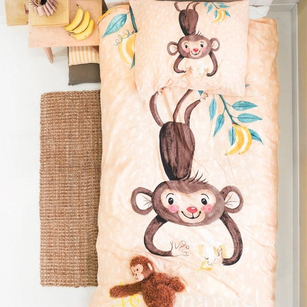 100% Cotton Duvet Cover Set Go Banana's | Multicolour | Single - 135cm (W) x 200cm (L) - The Bedding & Blankets Store