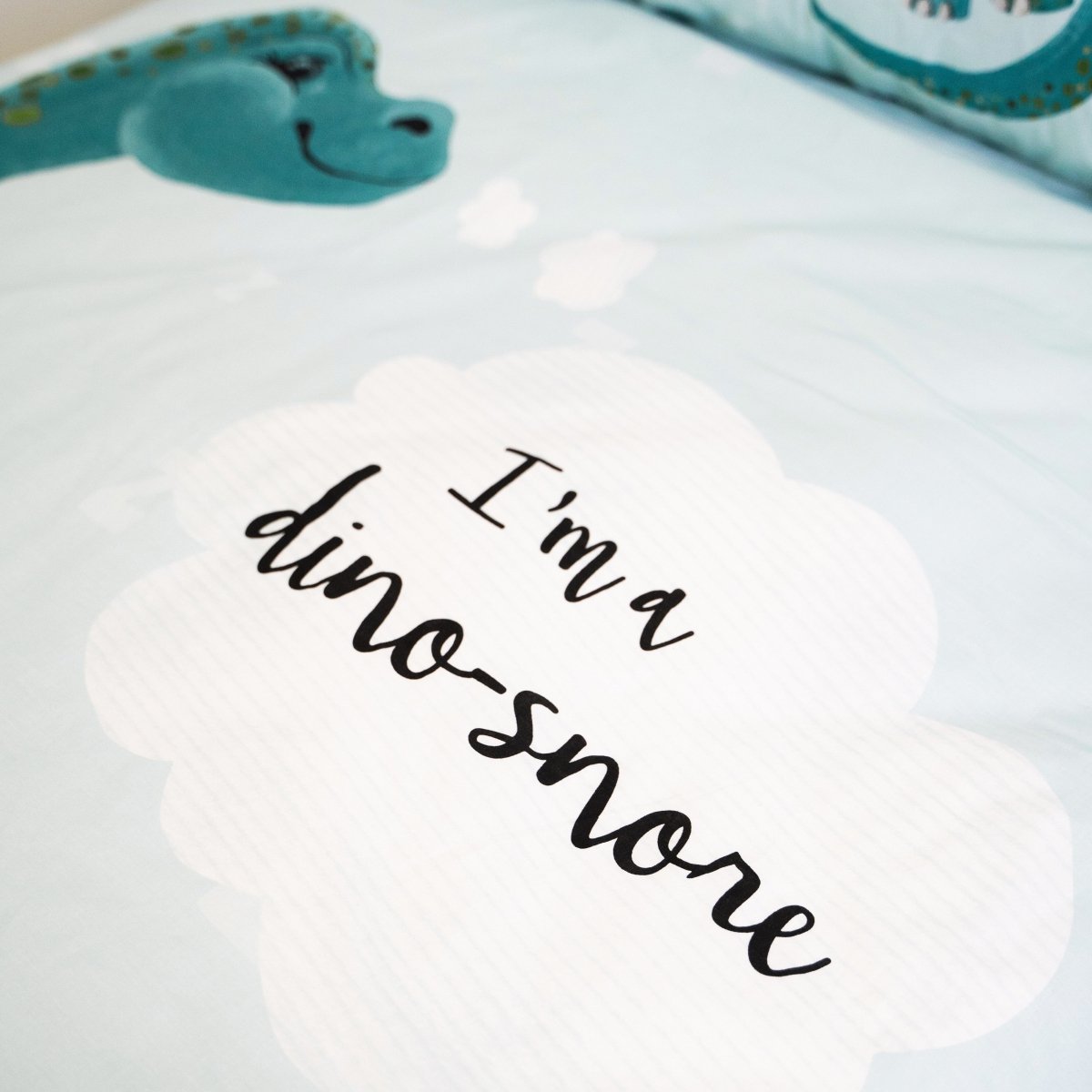 100% Cotton Duvet Cover Set I'm a Dino - Sore | Blue | Single Long - 140cm (W) x 220cm (L) - The Bedding & Blankets Store
