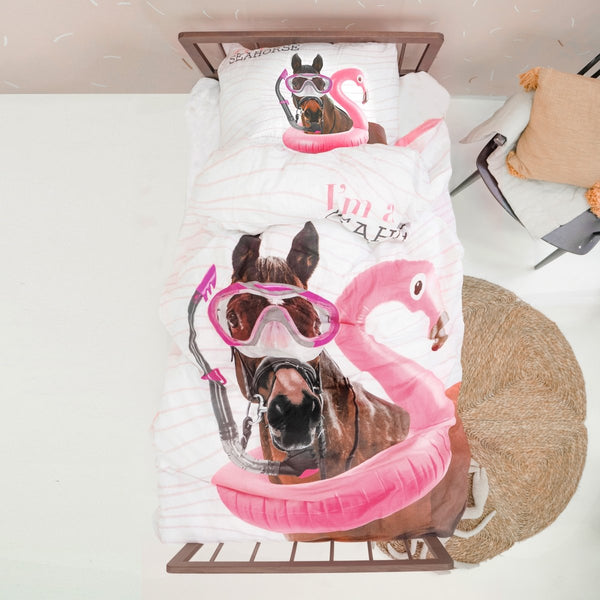100% Cotton Duvet Cover Set I'm a Seahorse | White | Single - 135cm (W) x 200cm (L) - The Bedding & Blankets Store