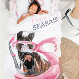 100% Cotton Duvet Cover Set I'm a Seahorse | White | Single - 135cm (W) x 200cm (L) - The Bedding & Blankets Store