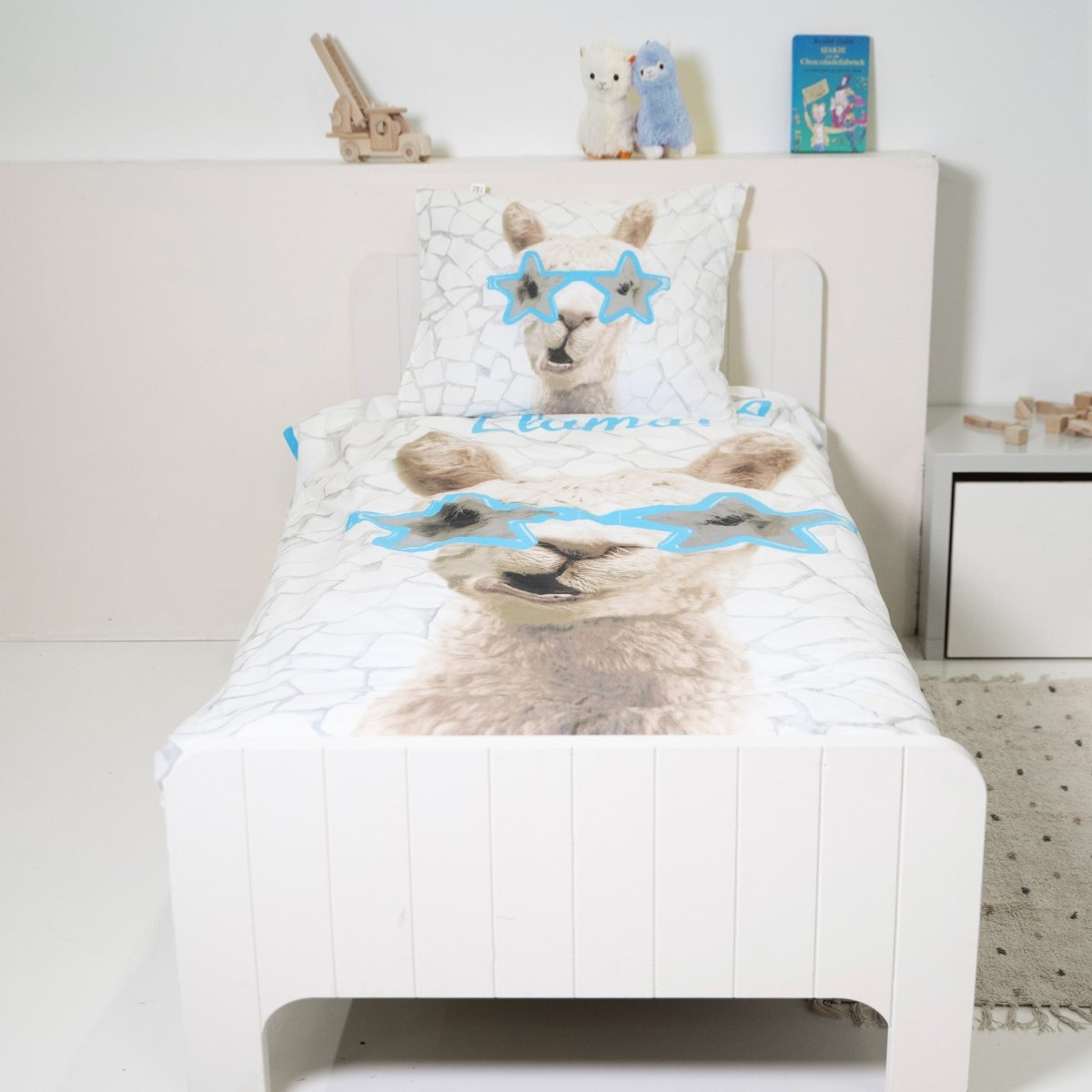100% Cotton Duvet Cover Set No Drama Llama | White | Single - 135cm (W) x 200cm (L) - The Bedding & Blankets Store