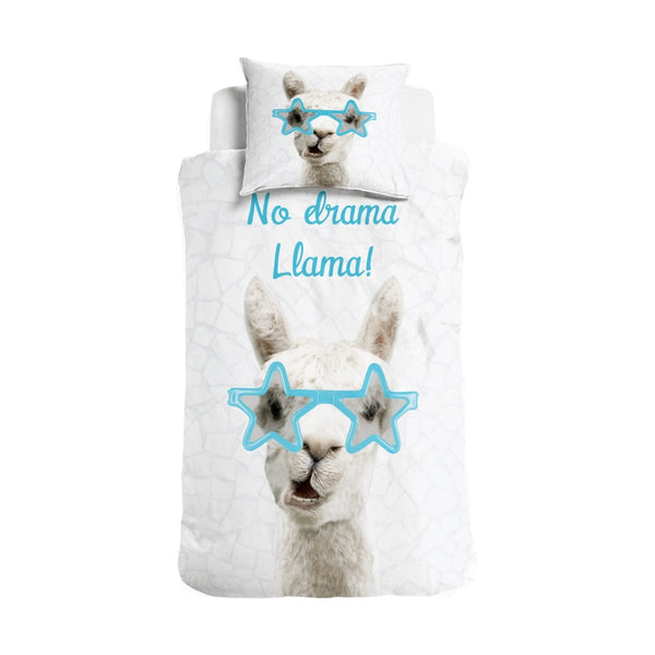 100% Cotton Duvet Cover Set No Drama Llama | White | Single - 135cm (W) x 200cm (L) - The Bedding & Blankets Store
