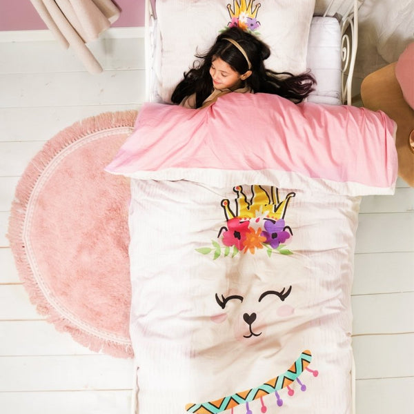 100% Cotton Duvet Cover Set Princess Al Paca | Pink | Single - 135cm (W) x 200cm (L) - The Bedding & Blankets Store