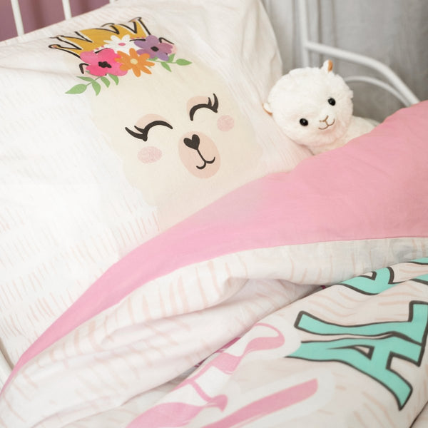 100% Cotton Duvet Cover Set Princess Al Paca | Pink | Single - 135cm (W) x 200cm (L) - The Bedding & Blankets Store