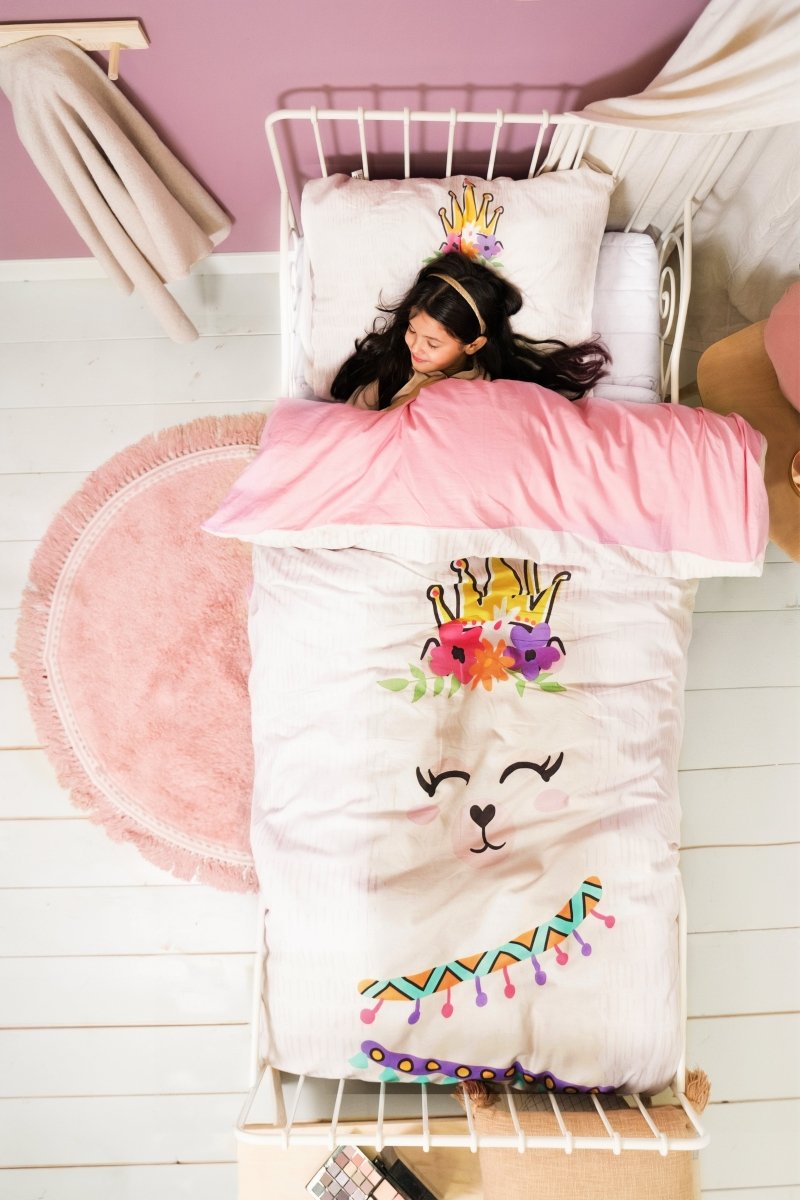 100% Cotton Duvet Cover Set Princess Al Paca | Pink | Single - 135cm (W) x 200cm (L) - The Bedding & Blankets Store