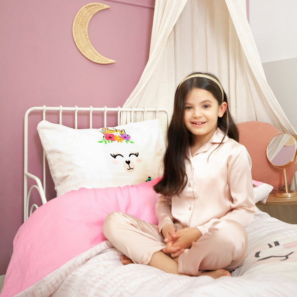 100% Cotton Duvet Cover Set Princess Al Paca | Pink | Single - 135cm (W) x 200cm (L) - The Bedding & Blankets Store