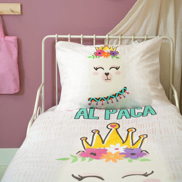 100% Cotton Duvet Cover Set Princess Al Paca | Pink | Single - 135cm (W) x 200cm (L) - The Bedding & Blankets Store