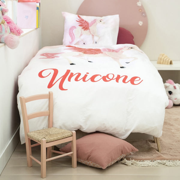100% Cotton Duvet Cover Set Unicone | Pink | Single - 135cm (W) x 200cm (L) - The Bedding & Blankets Store