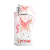 100% Cotton Duvet Cover Set Unicone | Pink | Single - 135cm (W) x 200cm (L) - The Bedding & Blankets Store