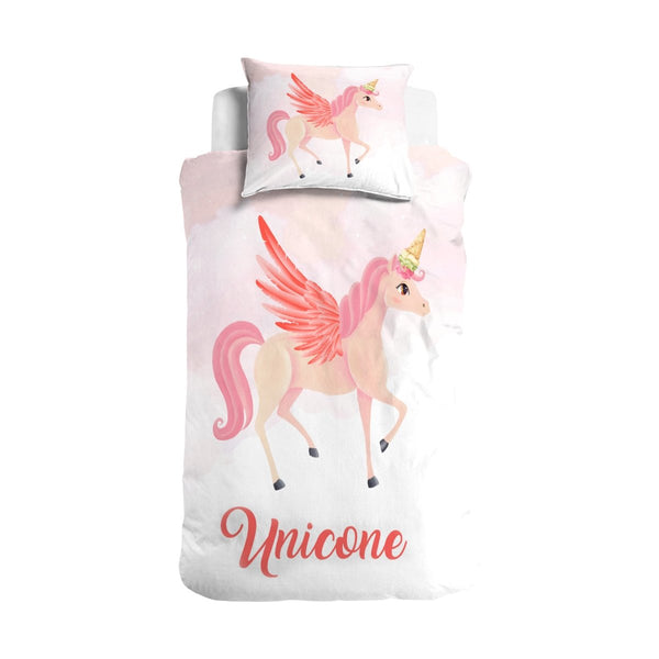 100% Cotton Duvet Cover Set Unicone | Pink | Single - 135cm (W) x 200cm (L) - The Bedding & Blankets Store