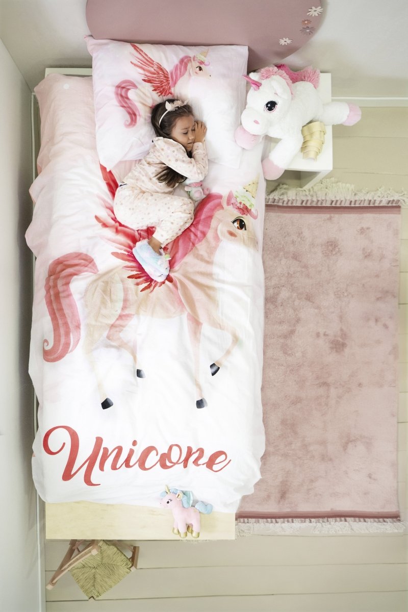 100% Cotton Duvet Cover Set Unicone | Pink | Single - 135cm (W) x 200cm (L) - The Bedding & Blankets Store