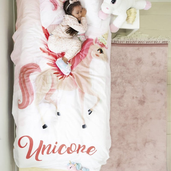 100% Cotton Duvet Cover Set Unicone | Pink | Single - 135cm (W) x 200cm (L) - The Bedding & Blankets Store