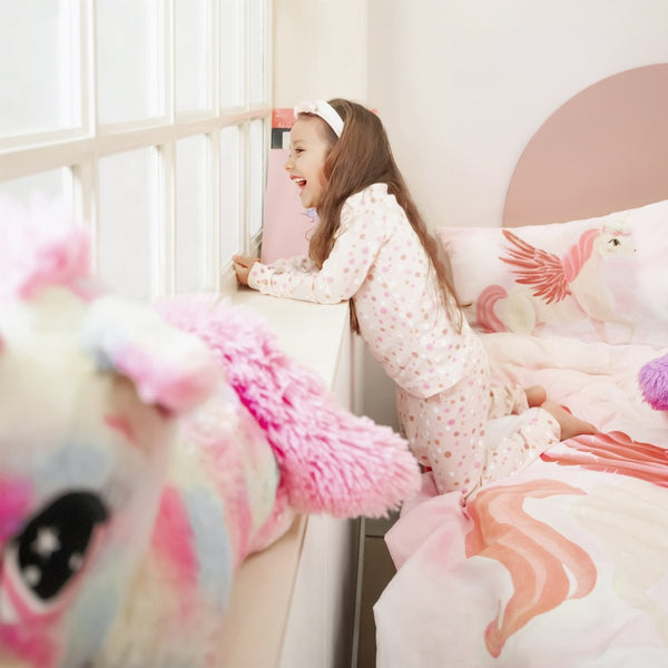 100% Cotton Duvet Cover Set Unicone | Pink | Single - 135cm (W) x 200cm (L) - The Bedding & Blankets Store