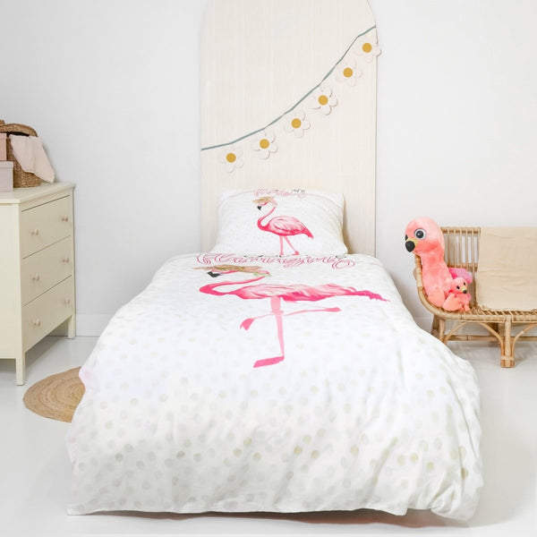 100% Cotton Duvet Cover Set You are Flamazing | Pink | Single - 135cm (W) x 200cm (L) - The Bedding & Blankets Store