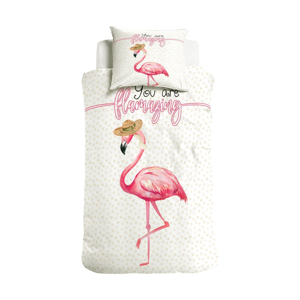 100% Cotton Duvet Cover Set You are Flamazing | Pink | Single - 135cm (W) x 200cm (L) - The Bedding & Blankets Store