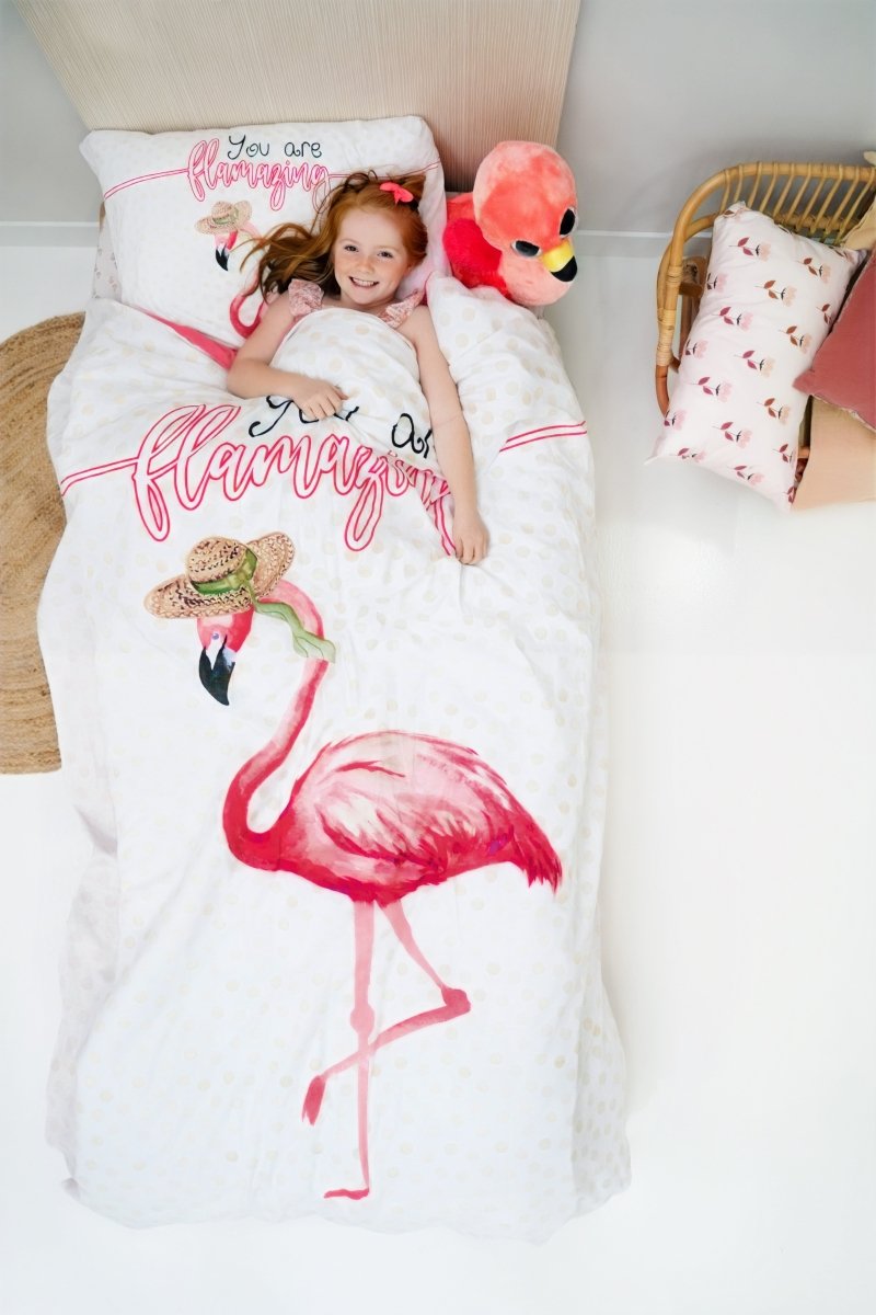 100% Cotton Duvet Cover Set You are Flamazing | Pink | Single - 135cm (W) x 200cm (L) - The Bedding & Blankets Store