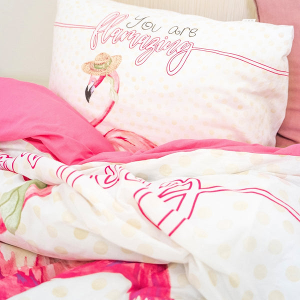 100% Cotton Duvet Cover Set You are Flamazing | Pink | Single - 135cm (W) x 200cm (L) - The Bedding & Blankets Store