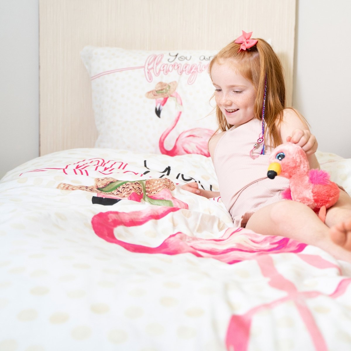 100% Cotton Duvet Cover Set You are Flamazing | Pink | Single - 135cm (W) x 200cm (L) - The Bedding & Blankets Store