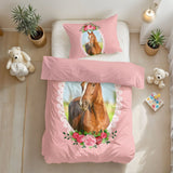 100% Microfibre Duvet Cover Set Cute Horse | Pink | Single Long - 140cm (W) x 200/220cm (L) - The Bedding & Blankets Store