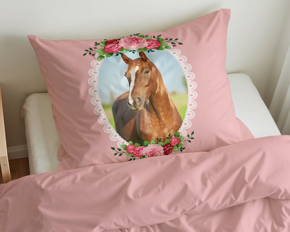 100% Microfibre Duvet Cover Set Cute Horse | Pink | Single Long - 140cm (W) x 200/220cm (L) - The Bedding & Blankets Store