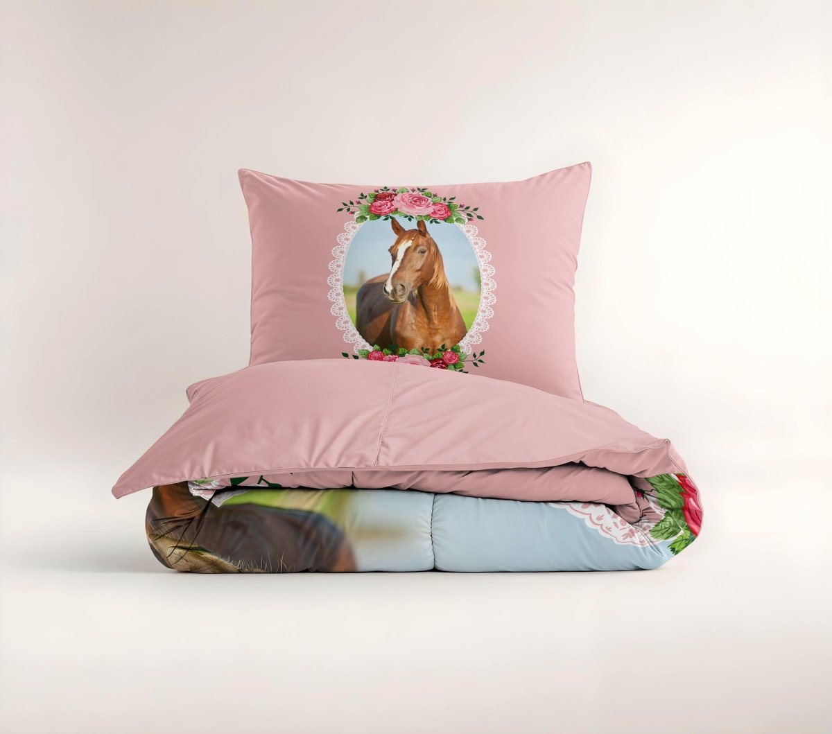 100% Microfibre Duvet Cover Set Cute Horse | Pink | Single Long - 140cm (W) x 200/220cm (L) - The Bedding & Blankets Store