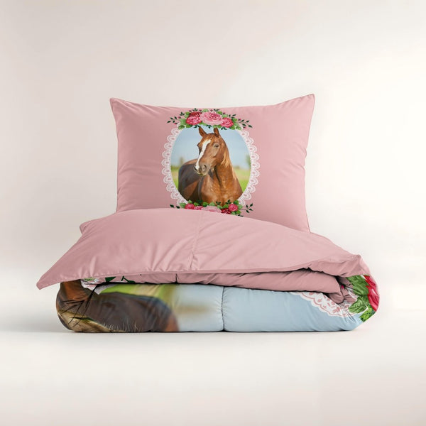 100% Microfibre Duvet Cover Set Cute Horse | Pink | Single Long - 140cm (W) x 200/220cm (L) - The Bedding & Blankets Store