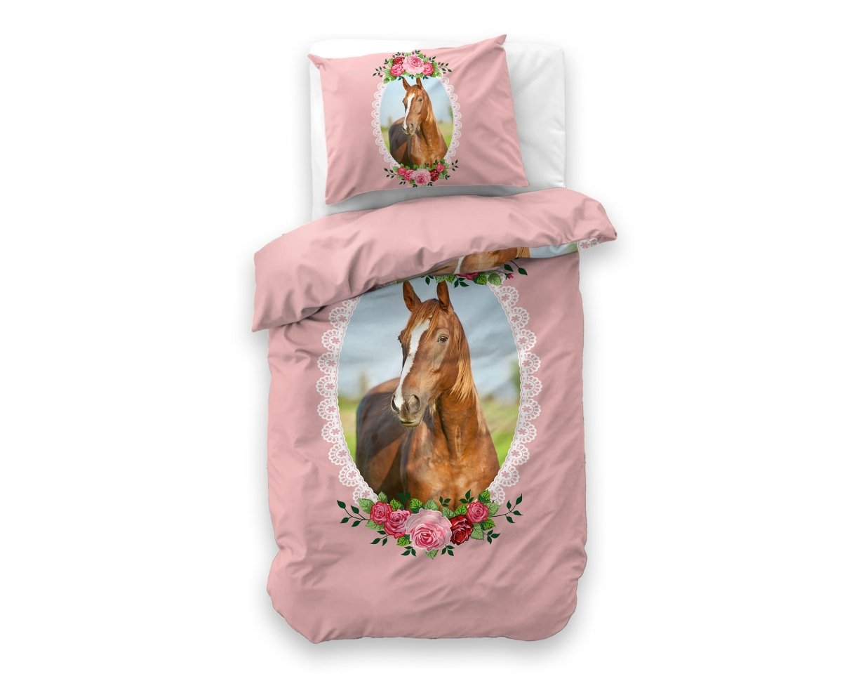 100% Microfibre Duvet Cover Set Cute Horse | Pink | Single Long - 140cm (W) x 200/220cm (L) - The Bedding & Blankets Store
