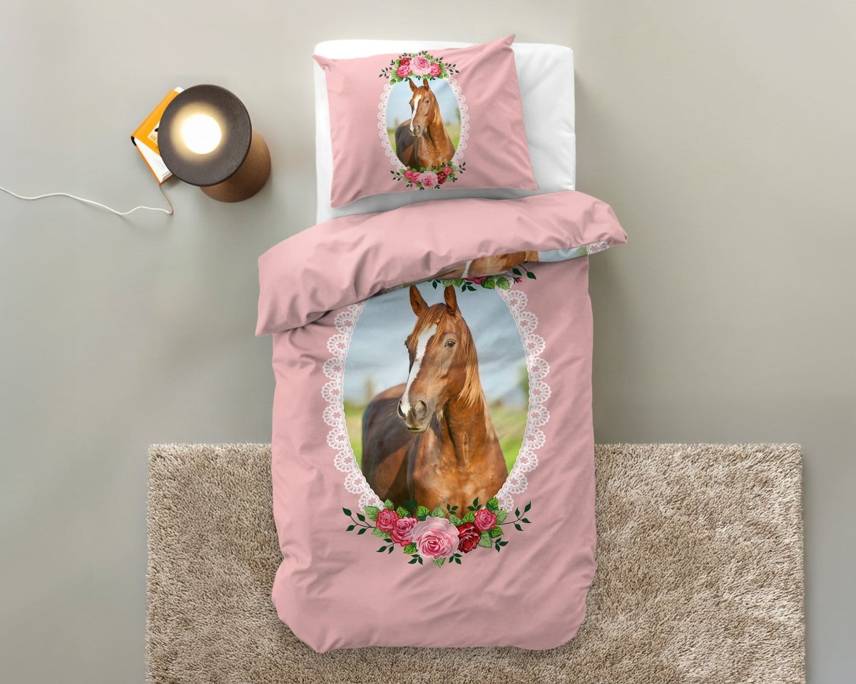 100% Microfibre Duvet Cover Set Cute Horse | Pink | Single Long - 140cm (W) x 200/220cm (L) - The Bedding & Blankets Store