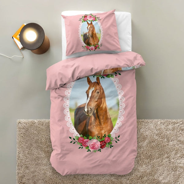 100% Microfibre Duvet Cover Set Cute Horse | Pink | Single Long - 140cm (W) x 200/220cm (L) - The Bedding & Blankets Store