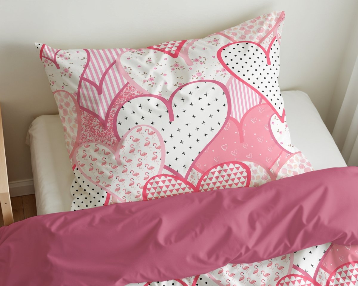 Microfibre Duvet Cover Set Hearts Love | Pink | Single Long - 140cm (W) x 200/220cm (L) - The Bedding & Blankets Store