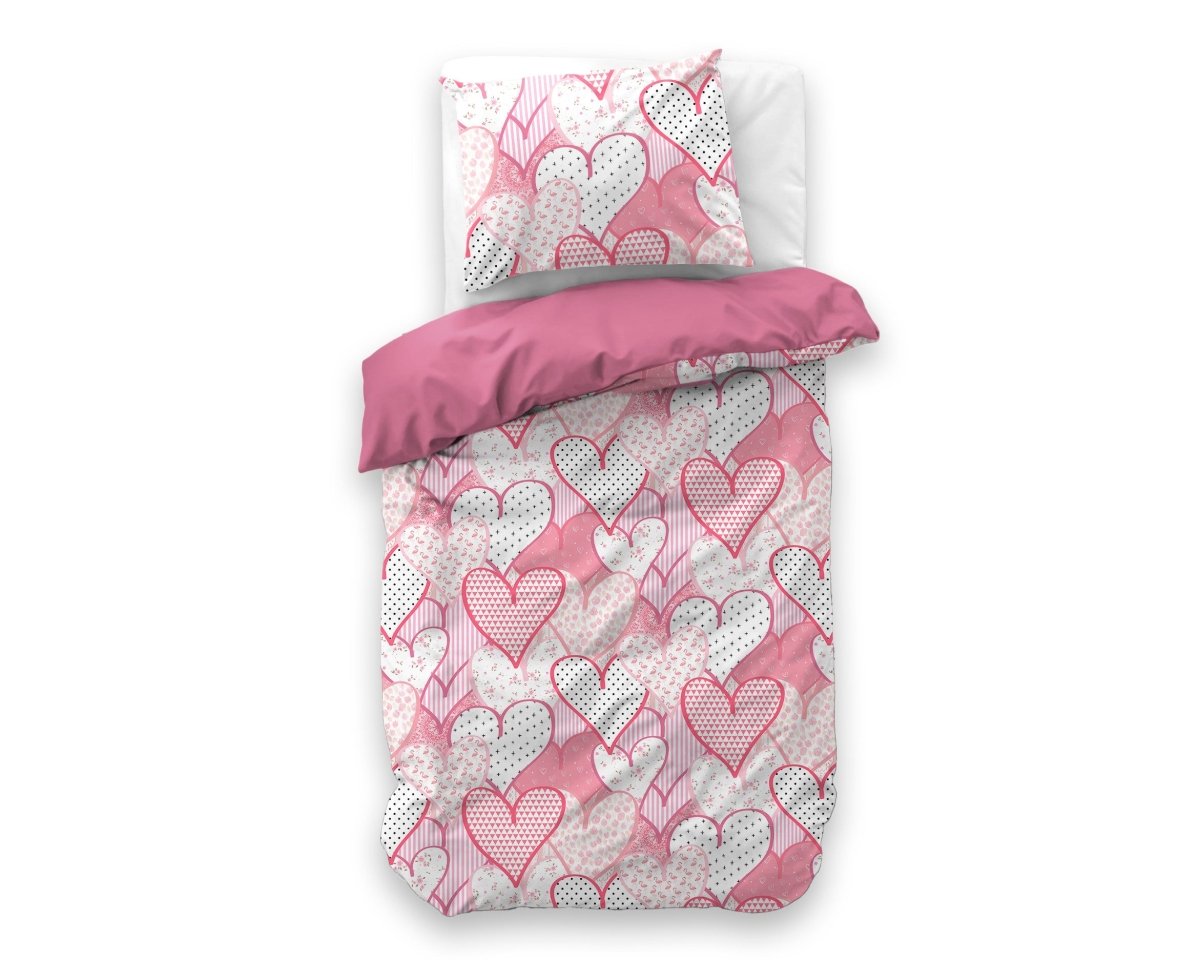 Microfibre Duvet Cover Set Hearts Love | Pink | Single Long - 140cm (W) x 200/220cm (L) - The Bedding & Blankets Store