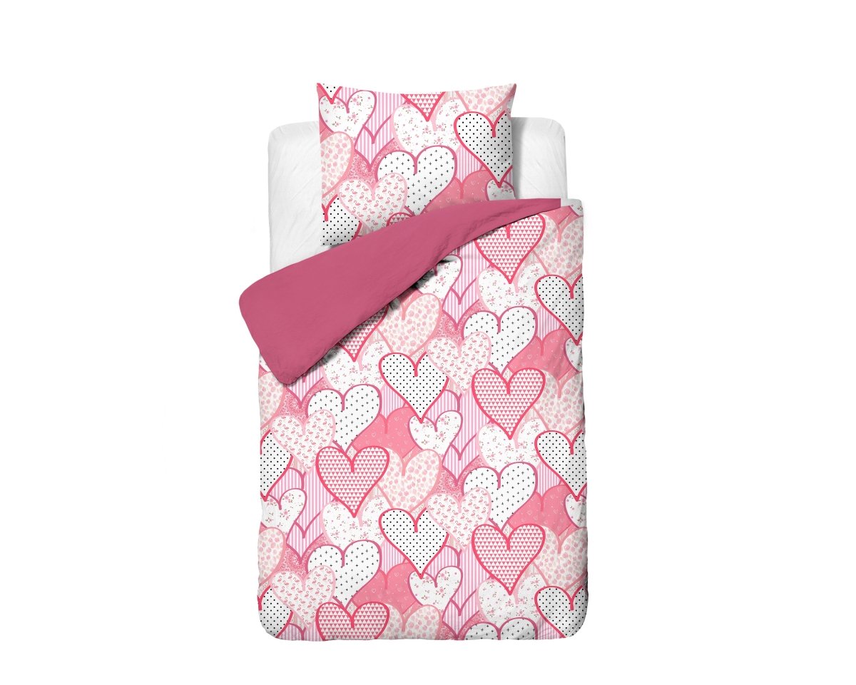 Microfibre Duvet Cover Set Hearts Love | Pink | Single Long - 140cm (W) x 200/220cm (L) - The Bedding & Blankets Store