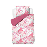 Microfibre Duvet Cover Set Hearts Love | Pink | Single Long - 140cm (W) x 200/220cm (L) - The Bedding & Blankets Store