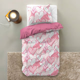 Microfibre Duvet Cover Set Hearts Love | Pink | Single Long - 140cm (W) x 200/220cm (L) - The Bedding & Blankets Store