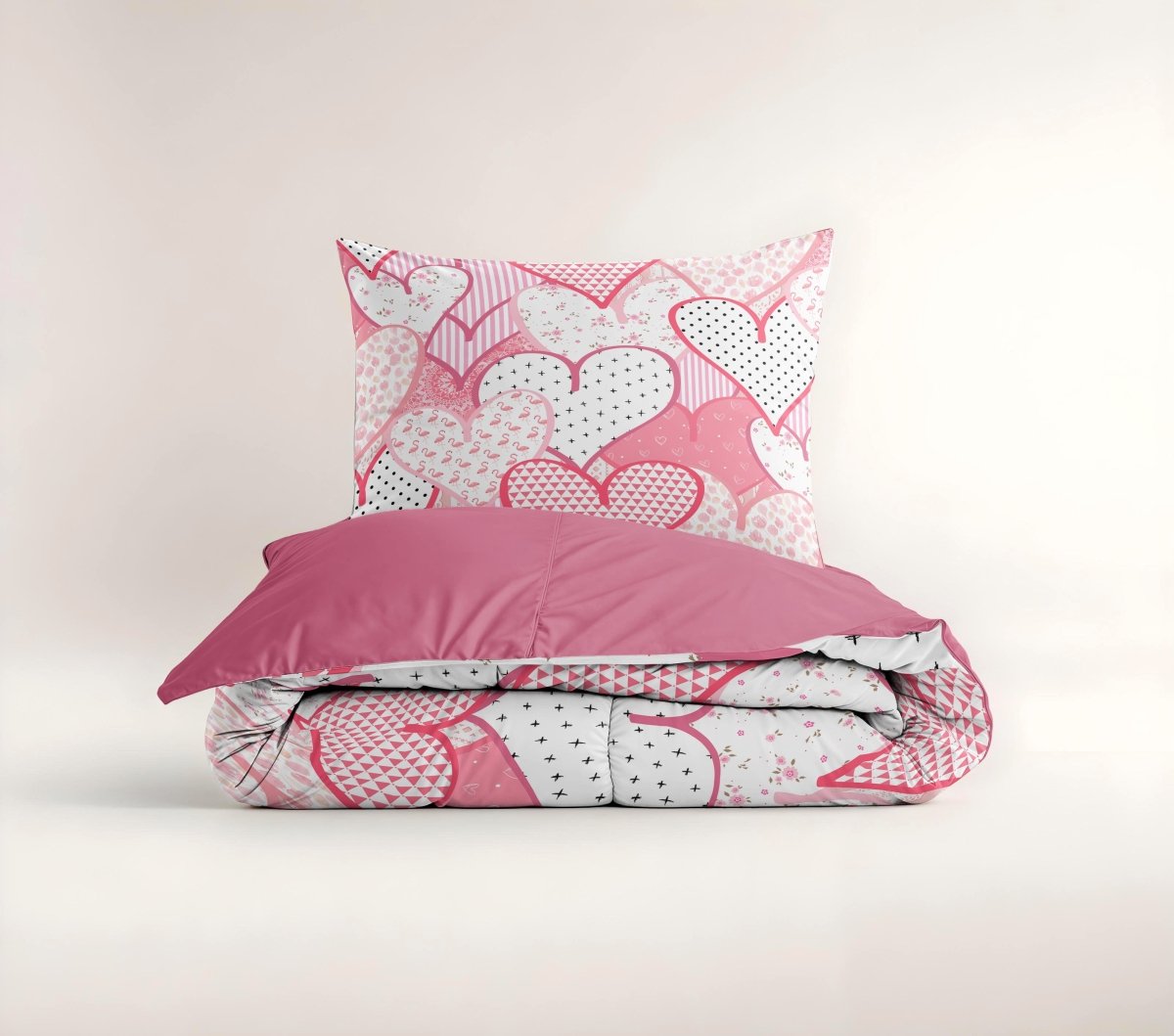 Microfibre Duvet Cover Set Hearts Love | Pink | Single Long - 140cm (W) x 200/220cm (L) - The Bedding & Blankets Store