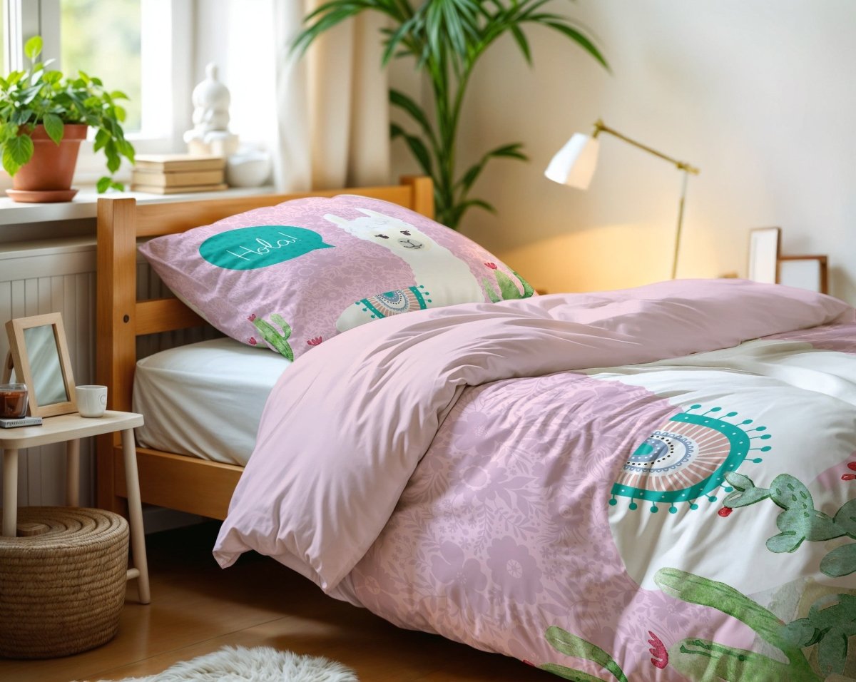 Microfibre Duvet Cover Set Hola Lama | Pink | Single Long - 140cm (W) x 200/220cm (L) - The Bedding & Blankets Store