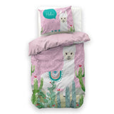 Microfibre Duvet Cover Set Hola Lama | Pink | Single Long - 140cm (W) x 200/220cm (L) - The Bedding & Blankets Store