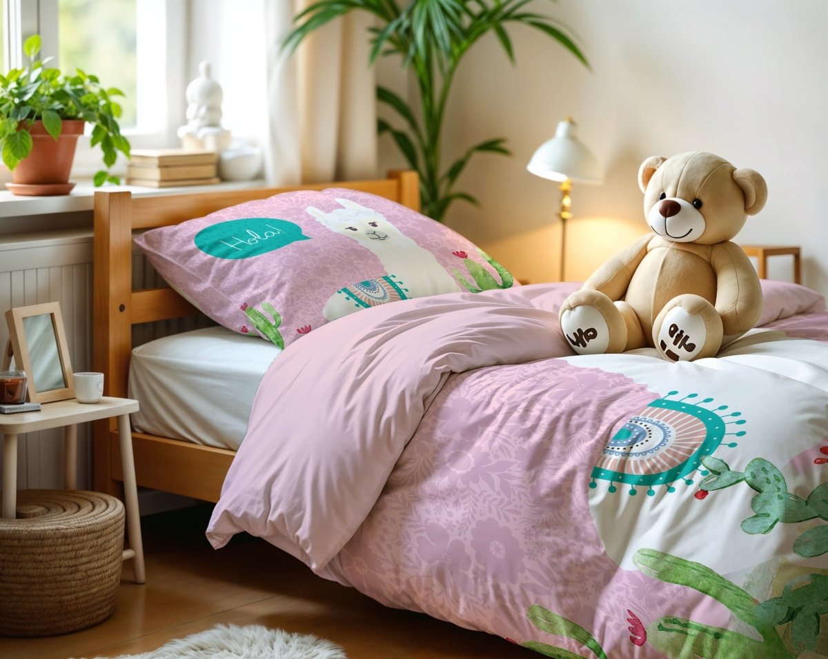 Microfibre Duvet Cover Set Hola Lama | Pink | Single Long - 140cm (W) x 200/220cm (L) - The Bedding & Blankets Store