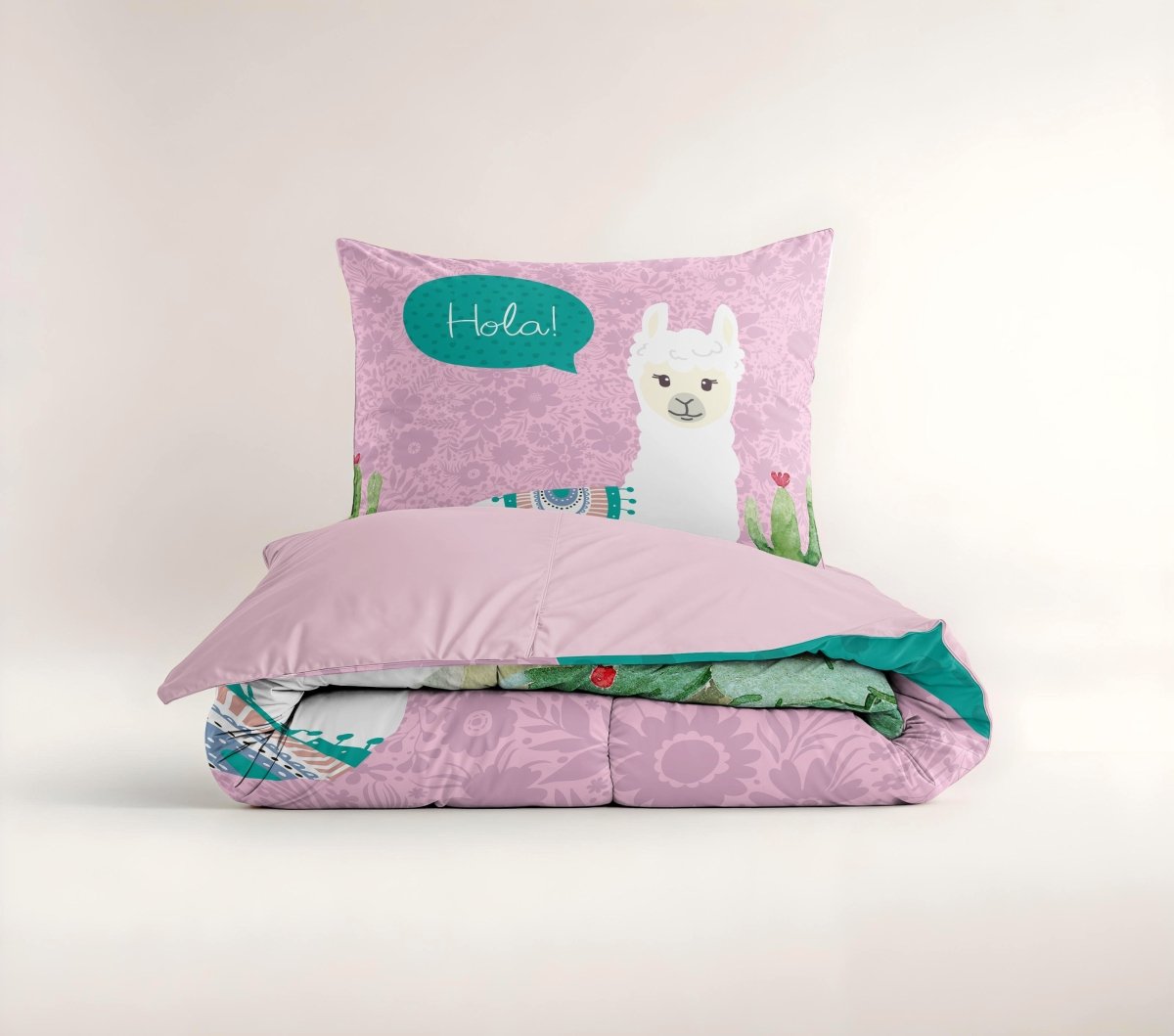 Microfibre Duvet Cover Set Hola Lama | Pink | Single Long - 140cm (W) x 200/220cm (L) - The Bedding & Blankets Store