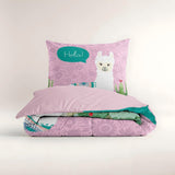 Microfibre Duvet Cover Set Hola Lama | Pink | Single Long - 140cm (W) x 200/220cm (L) - The Bedding & Blankets Store