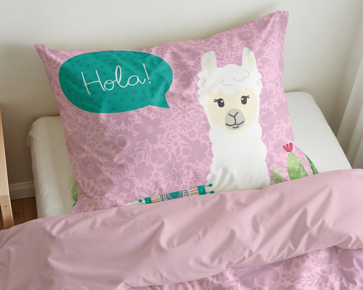 Microfibre Duvet Cover Set Hola Lama | Pink | Single Long - 140cm (W) x 200/220cm (L) - The Bedding & Blankets Store