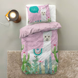 Microfibre Duvet Cover Set Hola Lama | Pink | Single Long - 140cm (W) x 200/220cm (L) - The Bedding & Blankets Store