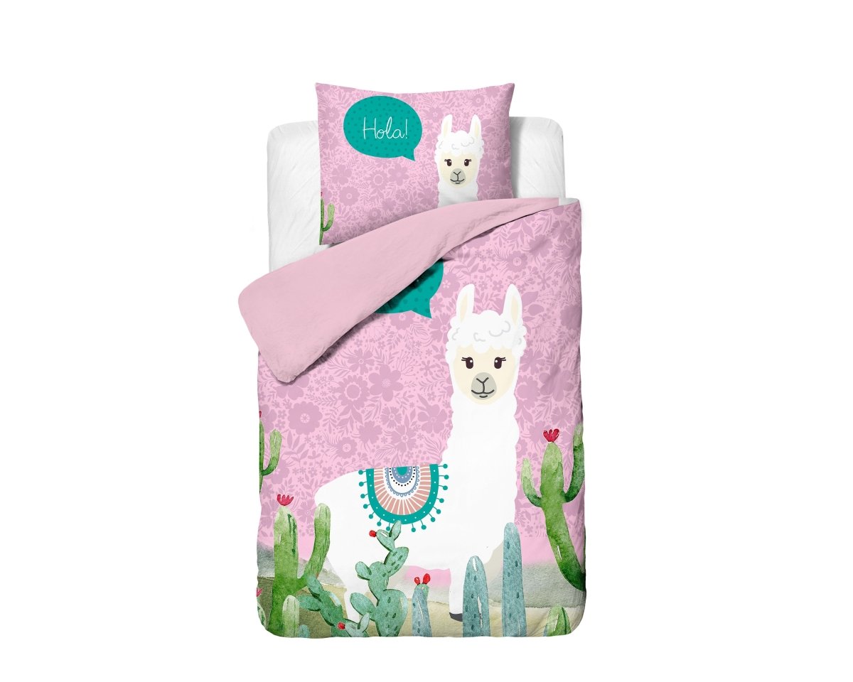 Microfibre Duvet Cover Set Hola Lama | Pink | Single Long - 140cm (W) x 200/220cm (L) - The Bedding & Blankets Store