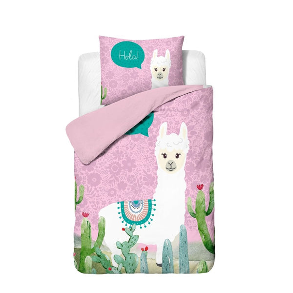 Microfibre Duvet Cover Set Hola Lama | Pink | Single Long - 140cm (W) x 200/220cm (L) - The Bedding & Blankets Store